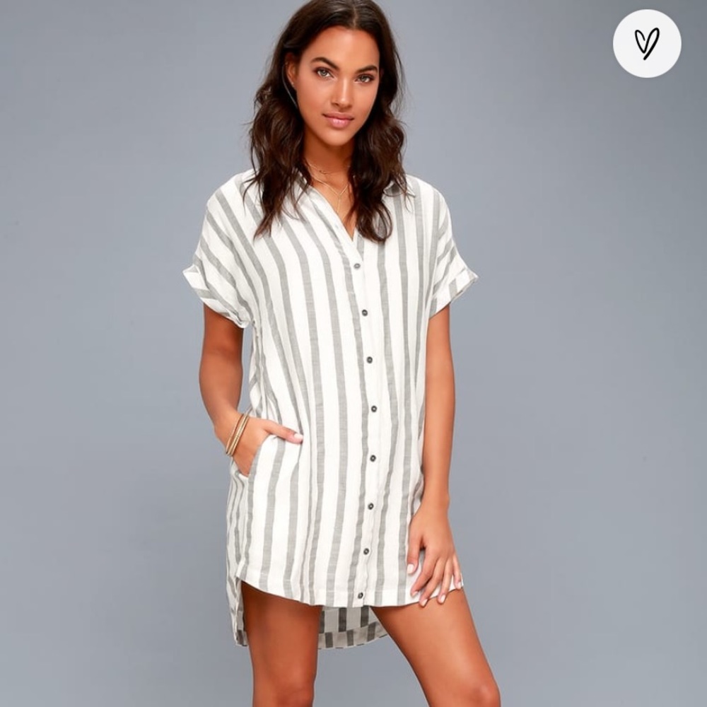 Striped collared button down dress